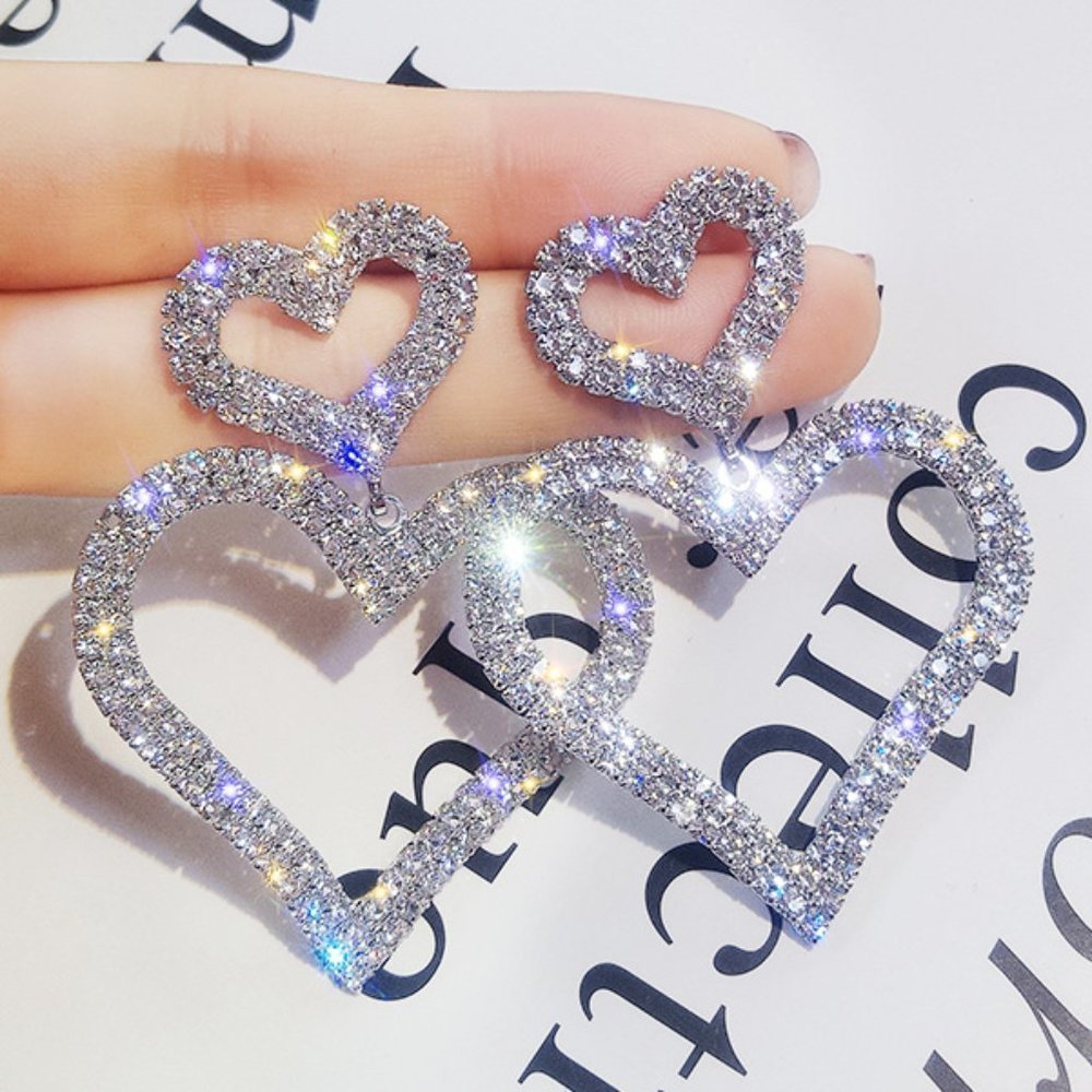 925 Silver Plated Lovely Heart Statement Earrings Fb16fa1098 26$